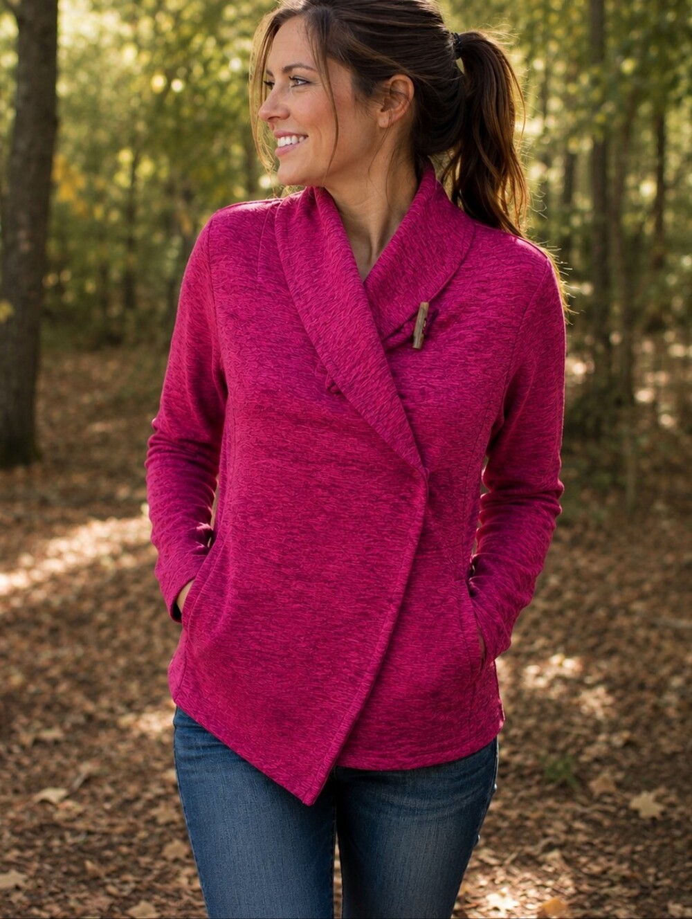 The North Face Fallsgrove Wrap Sweater Toggle Cardigan S Heathered Red Cotton